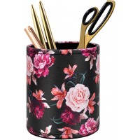 Waveyu Pen Pencil Holder, Cup Container - Black Flower 
